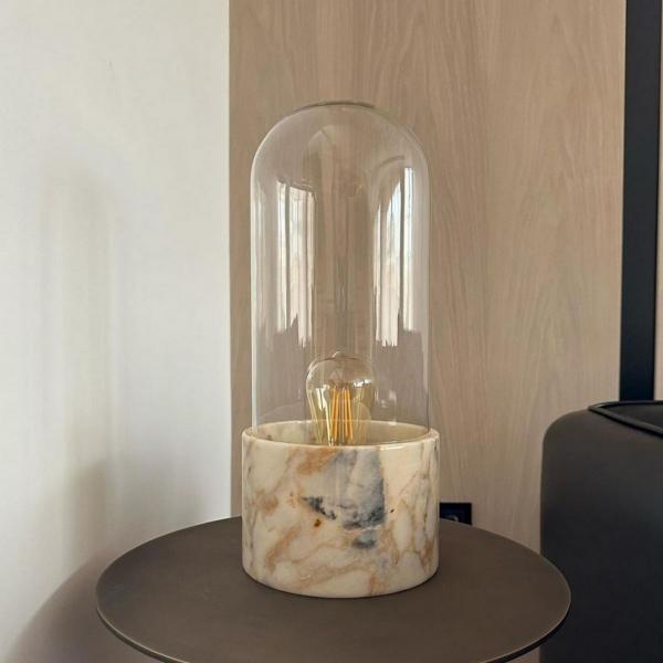 Oyma Mermerli Cam Masa Lambası